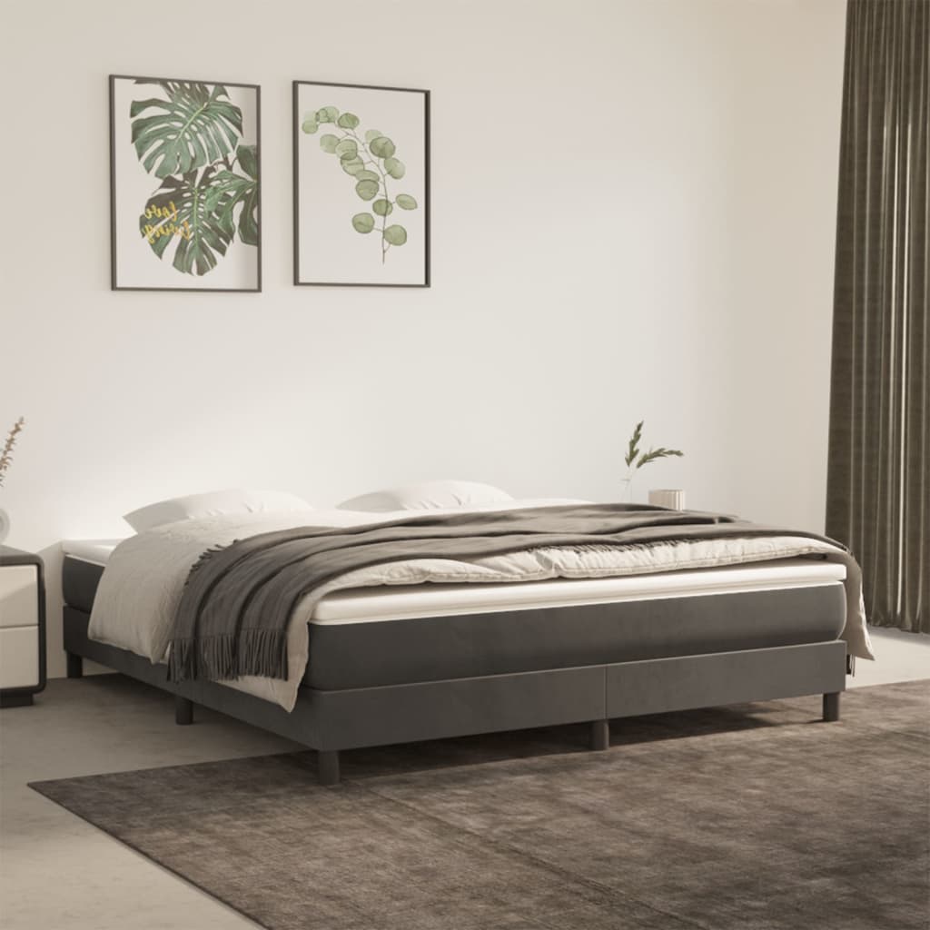 vidaXL Bed Frame Box Spring Platform Bed with Mattress for Bedroom Velvet-75