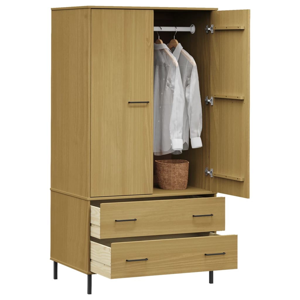 vidaXL Wardrobe Armoire Closet Rack Storage with Metal Legs Solid Wood OSLO-16