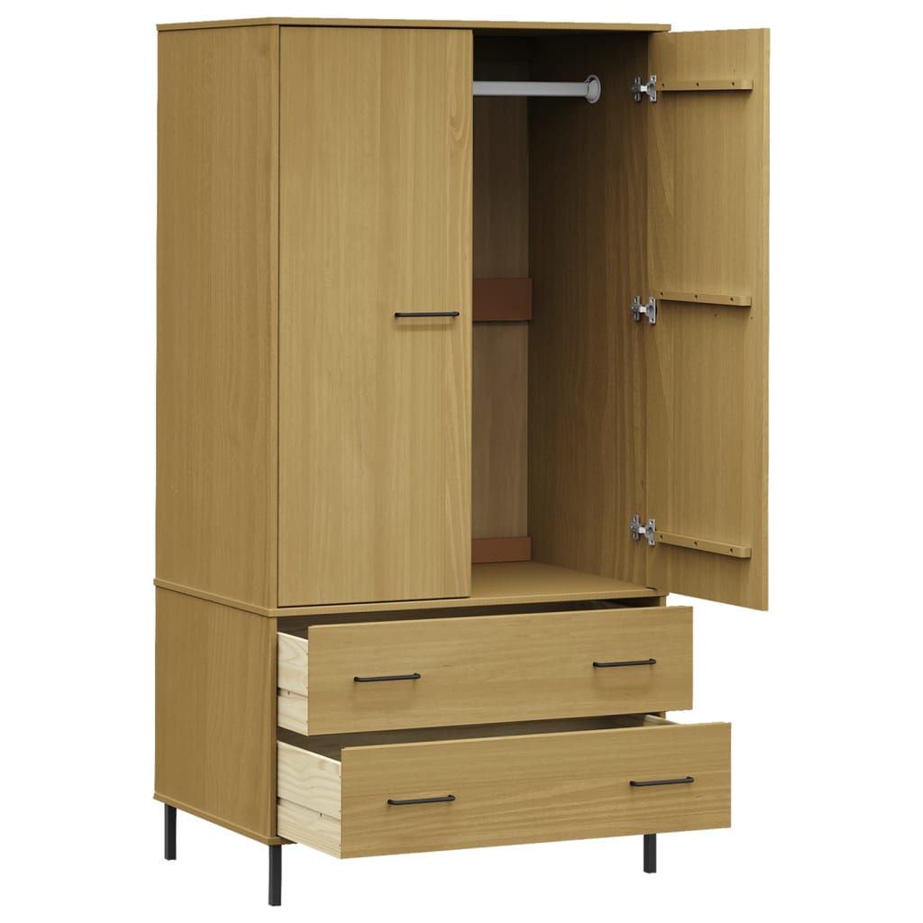 vidaXL Wardrobe Armoire Closet Rack Storage with Metal Legs Solid Wood OSLO-18