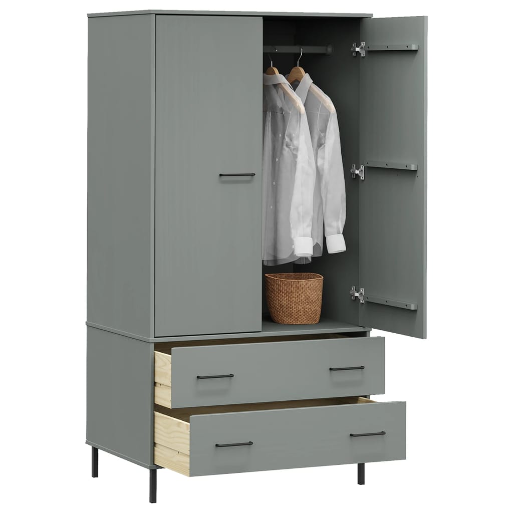 vidaXL Wardrobe Armoire Closet Rack Storage with Metal Legs Solid Wood OSLO-3