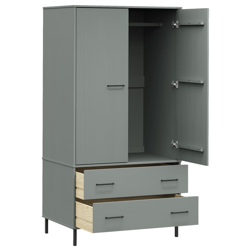 vidaXL Wardrobe Armoire Closet Rack Storage with Metal Legs Solid Wood OSLO-5