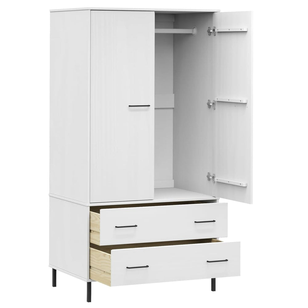vidaXL Wardrobe Armoire Closet Rack Storage with Metal Legs Solid Wood OSLO-21