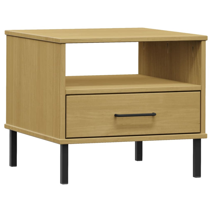 vidaXL Bedside Table Bedroom Nightstand with Metal Legs Solid Wood Pine OSLO-10