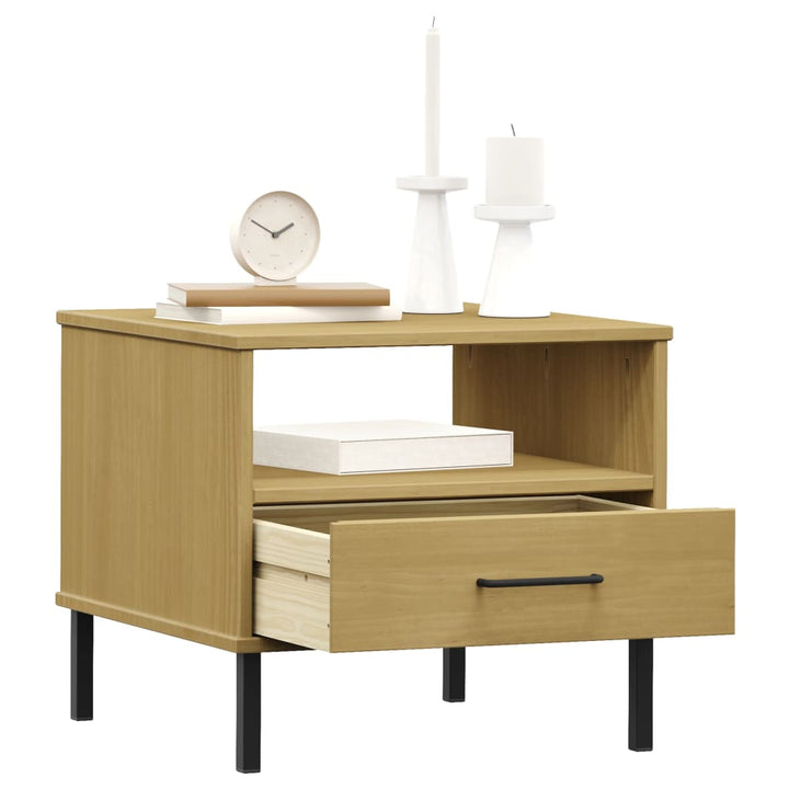 vidaXL Bedside Table Bedroom Nightstand with Metal Legs Solid Wood Pine OSLO-18
