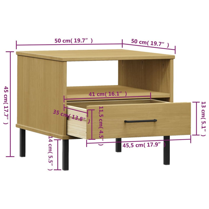 vidaXL Bedside Table Bedroom Nightstand with Metal Legs Solid Wood Pine OSLO-17