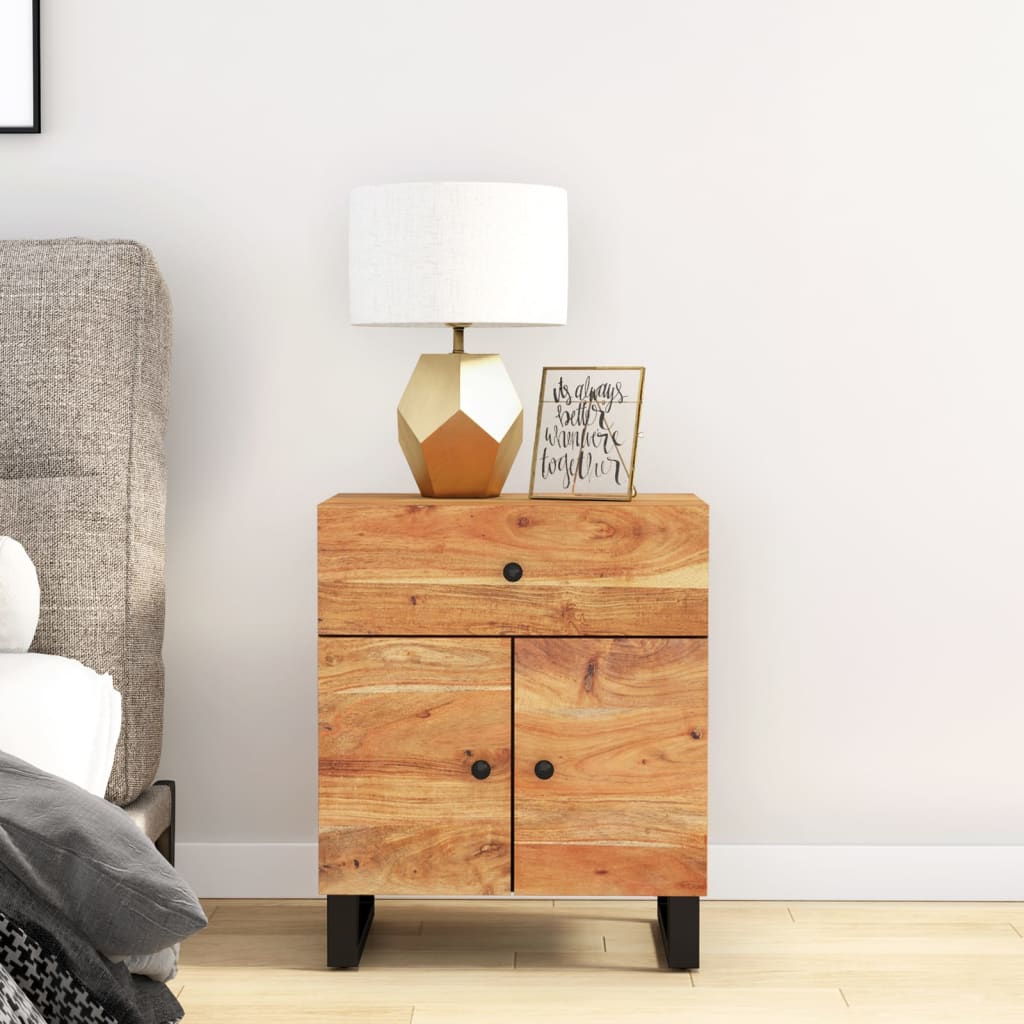 vidaXL Cabinet Accent Nightstand End Table with Storage Drawer Solid Wood-2