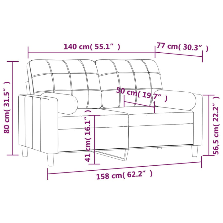 vidaXL 2-Seater Sofa with Pillows&Cushions Dark Gray 55.1" Fabric-57