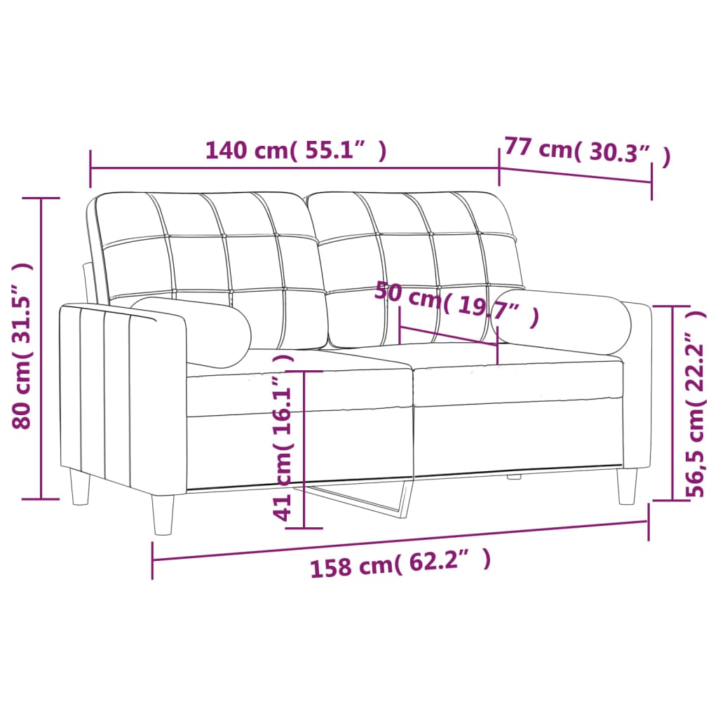 vidaXL 2-Seater Sofa with Pillows&Cushions Dark Gray 55.1" Fabric-32