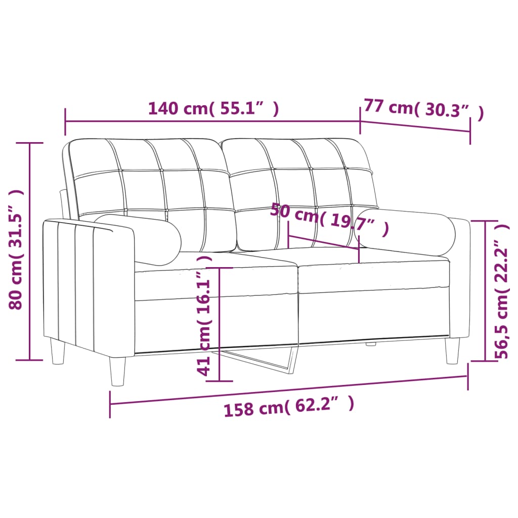 vidaXL 2-Seater Sofa with Pillows&Cushions Dark Gray 55.1" Fabric-6