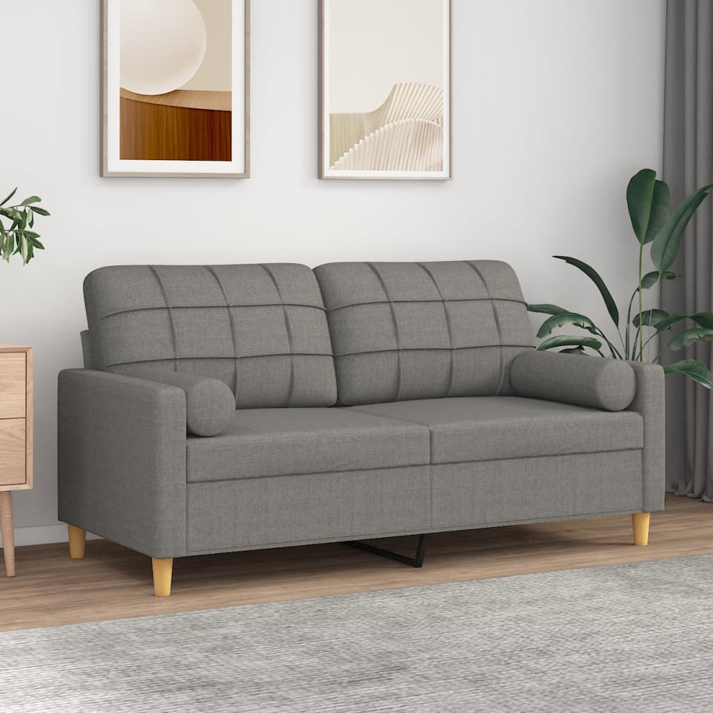 vidaXL 2-Seater Sofa with Pillows&Cushions Dark Gray 55.1" Fabric-1