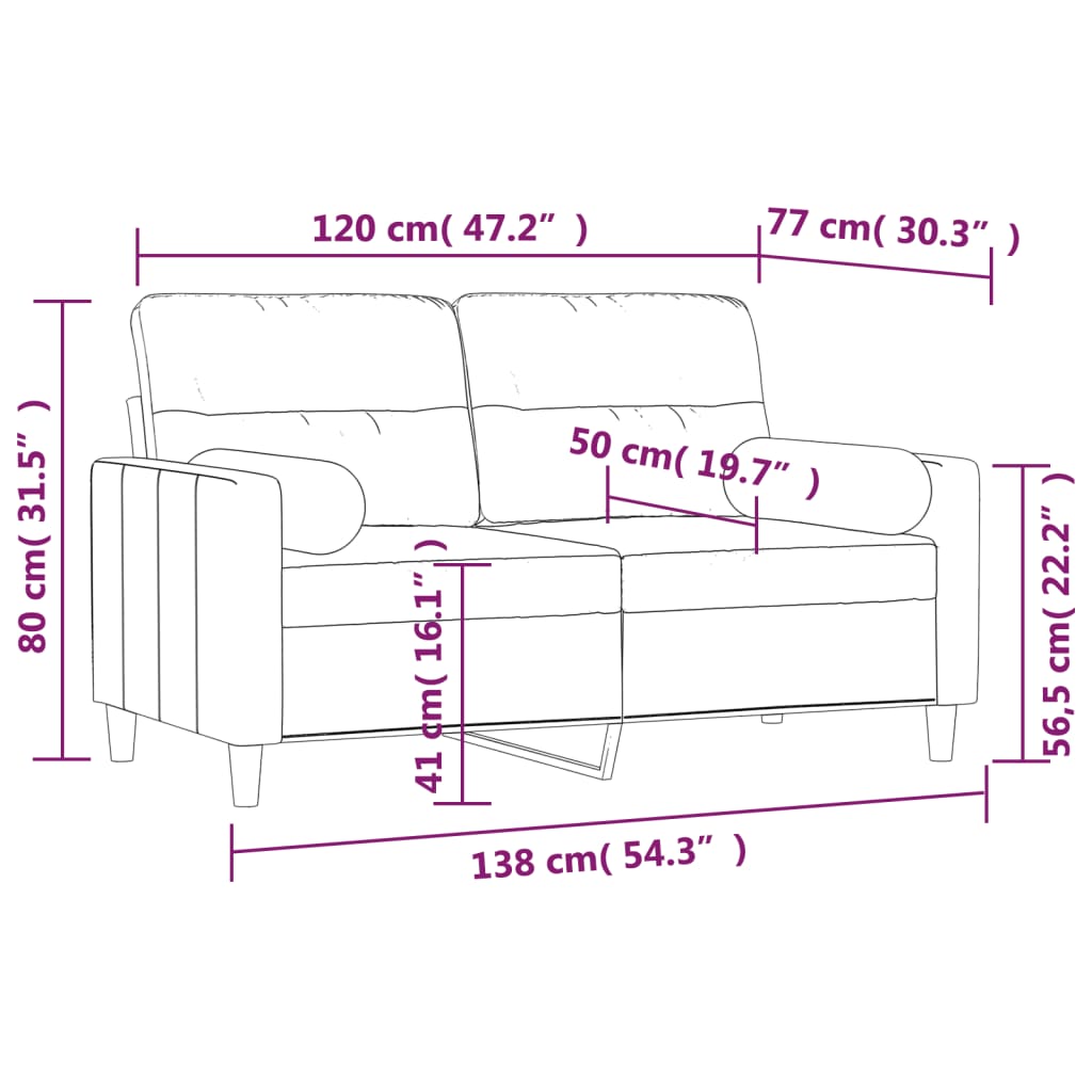 vidaXL 2-Seater Sofa with Pillows&Cushions Dark Gray 47.2" Fabric-48