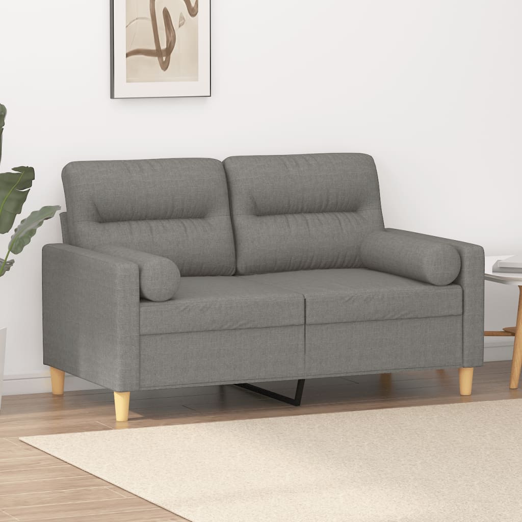 vidaXL 2-Seater Sofa with Pillows&Cushions Dark Gray 47.2" Fabric-34