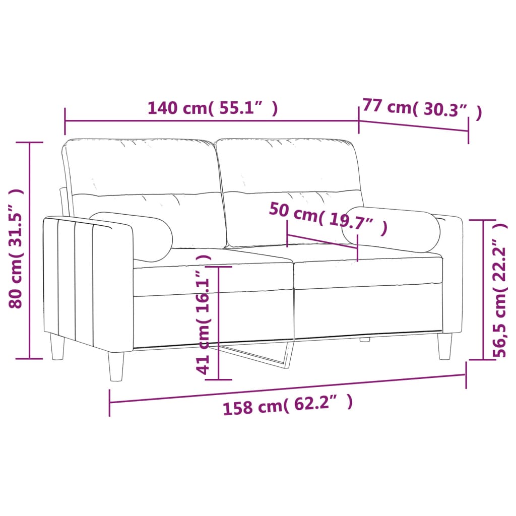 vidaXL 2-Seater Sofa with Pillows&Cushions Dark Gray 47.2" Fabric-5