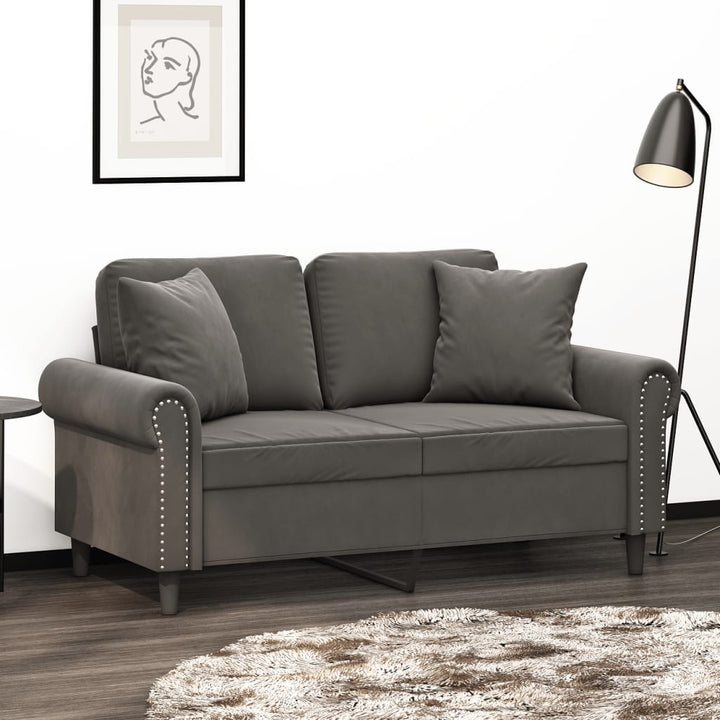 vidaXL 2-Seater Sofa with Pillows&Cushions Dark Gray 47.2" Velvet-31