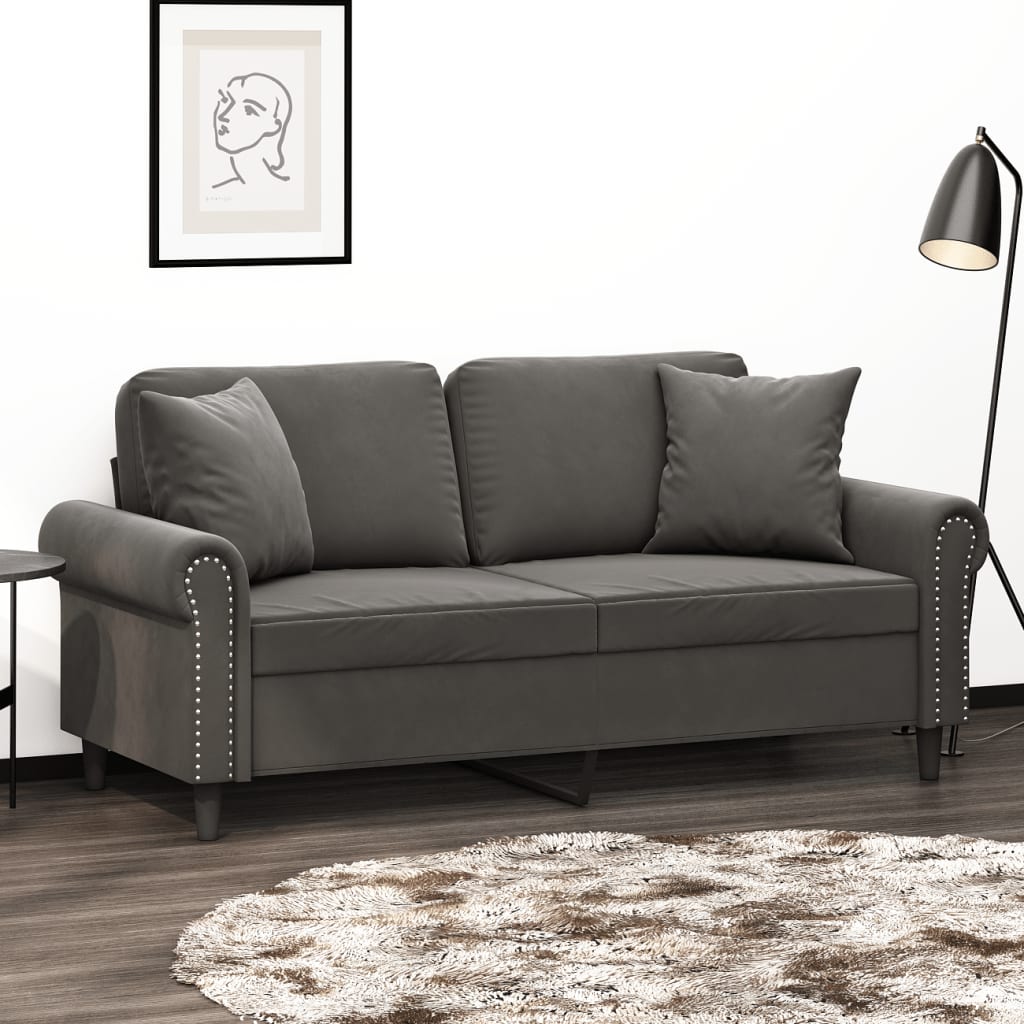 vidaXL 2-Seater Sofa with Pillows&Cushions Dark Gray 47.2" Velvet-5