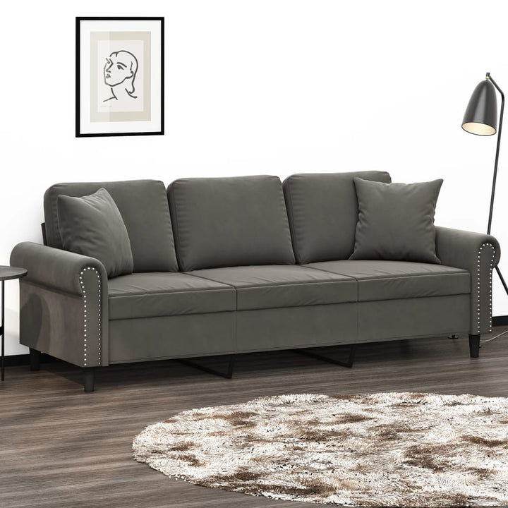 vidaXL 2-Seater Sofa with Pillows&Cushions Dark Gray 47.2" Velvet-37