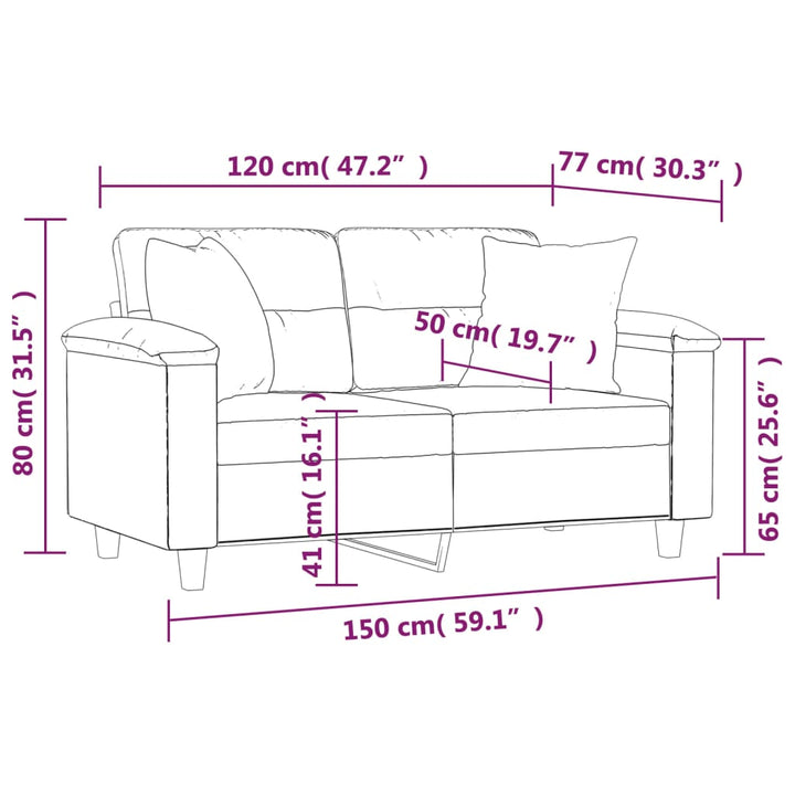 vidaXL 2-Seater Sofa with Pillows&Cushions Dark Gray 47.2" Microfiber Fabric-30
