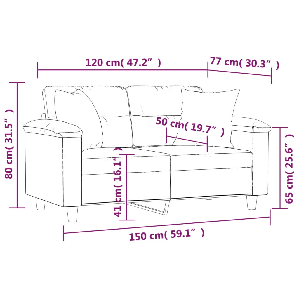 vidaXL 2-Seater Sofa with Pillows&Cushions Dark Gray 47.2" Microfiber Fabric-12