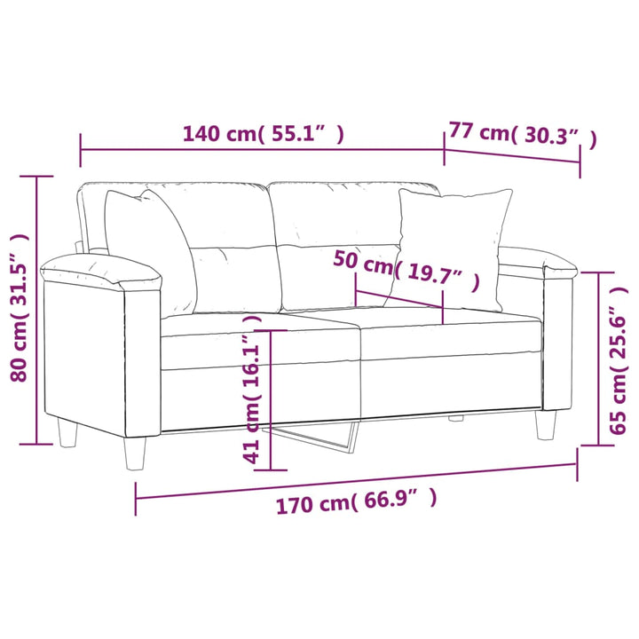 vidaXL 2-Seater Sofa with Pillows&Cushions Dark Gray 47.2" Microfiber Fabric-1