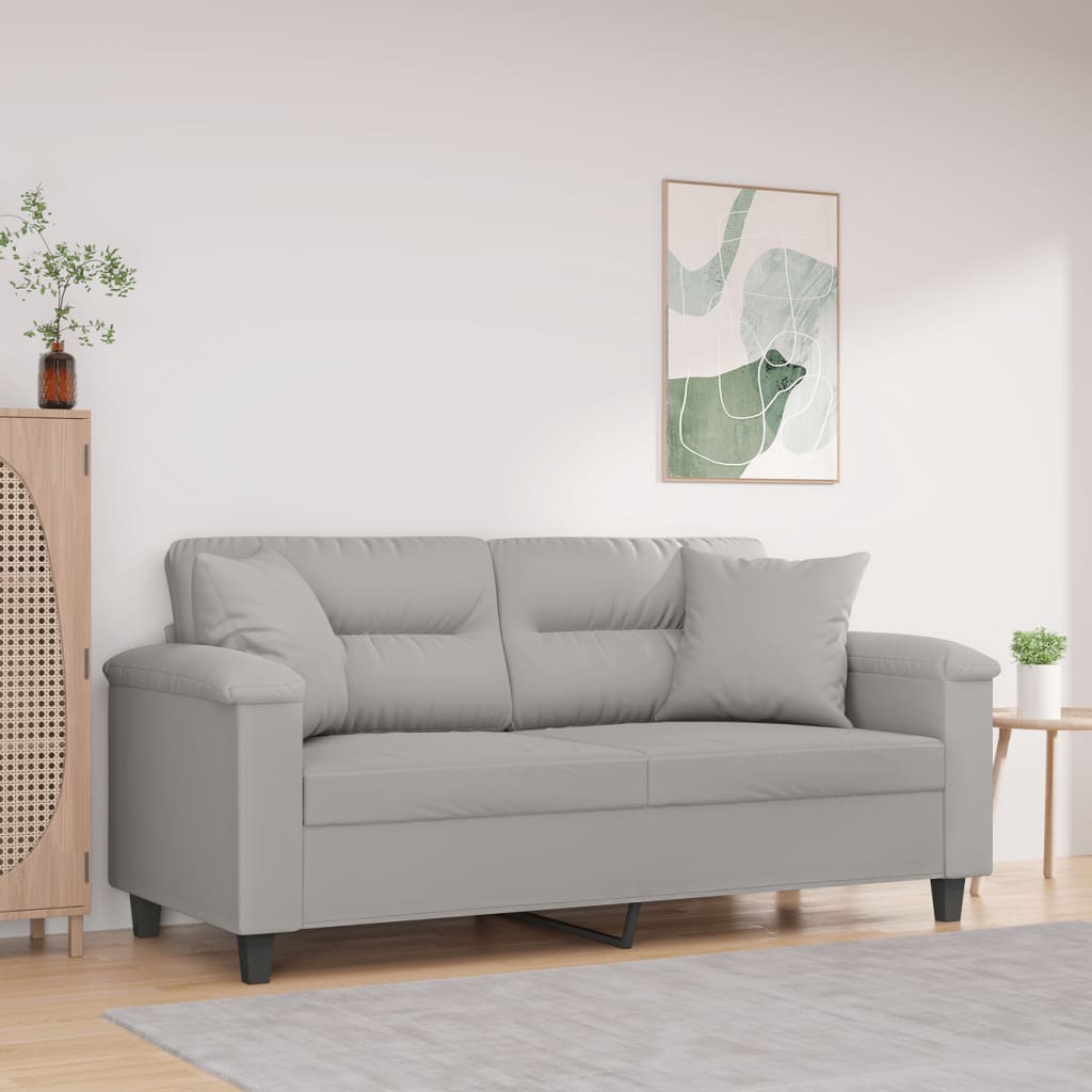 vidaXL 2-Seater Sofa with Pillows&Cushions Dark Gray 47.2" Microfiber Fabric-0