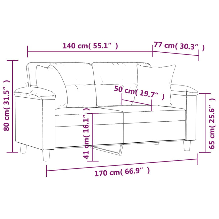 vidaXL 2-Seater Sofa with Pillows&Cushions Dark Gray 47.2" Microfiber Fabric-27