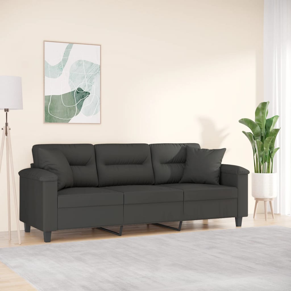 vidaXL 2-Seater Sofa with Pillows&Cushions Dark Gray 47.2" Microfiber Fabric-29