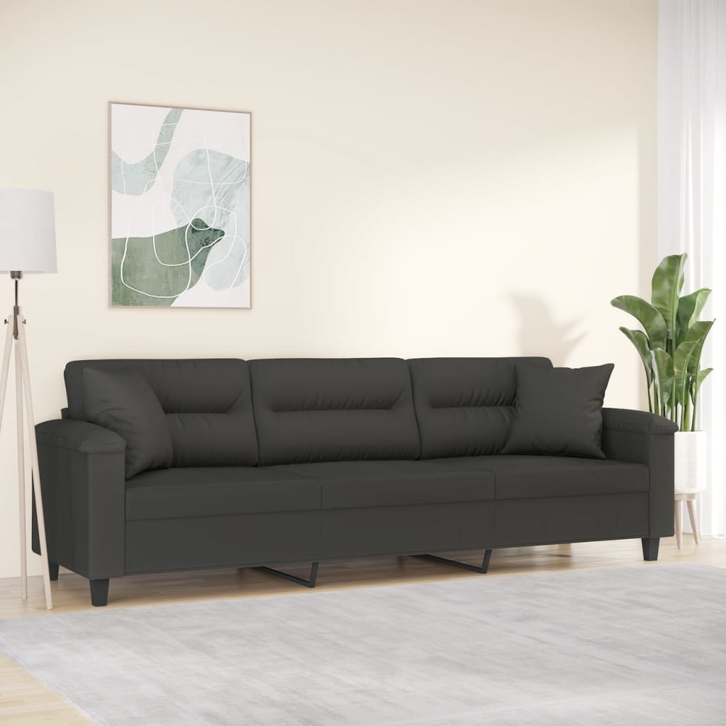 vidaXL 2-Seater Sofa with Pillows&Cushions Dark Gray 47.2" Microfiber Fabric-17
