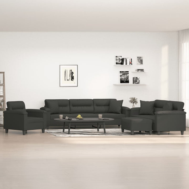 vidaXL 3 Piece Sofa Set with Pillows Dark Gray Microfiber Fabric-21