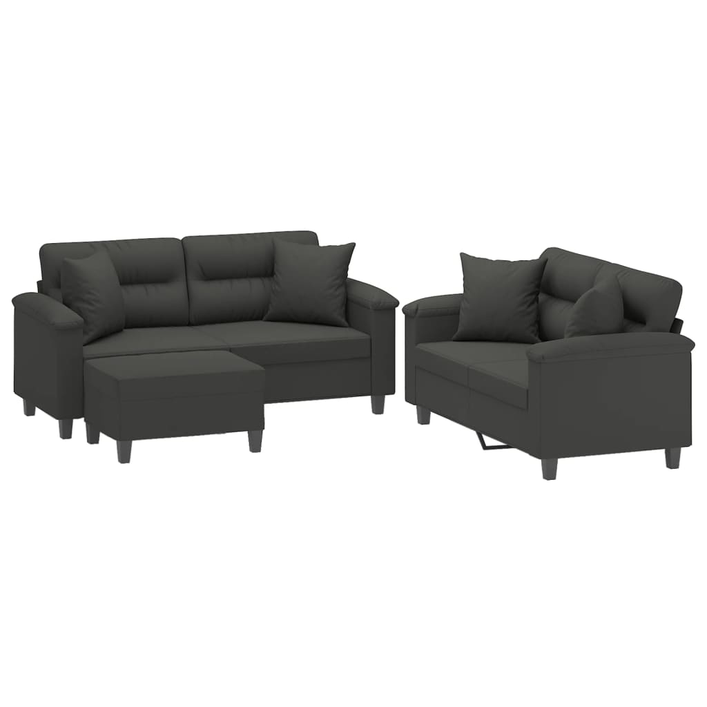 vidaXL 3 Piece Sofa Set with Pillows Dark Gray Microfiber Fabric-29