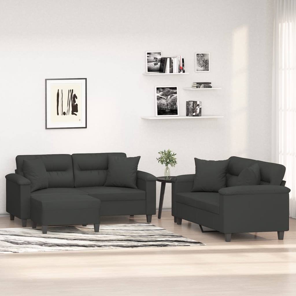 vidaXL 3 Piece Sofa Set with Pillows Dark Gray Microfiber Fabric-10