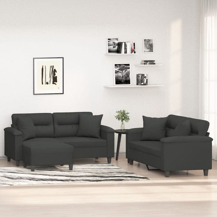 vidaXL 3 Piece Sofa Set with Pillows Dark Gray Microfiber Fabric-10