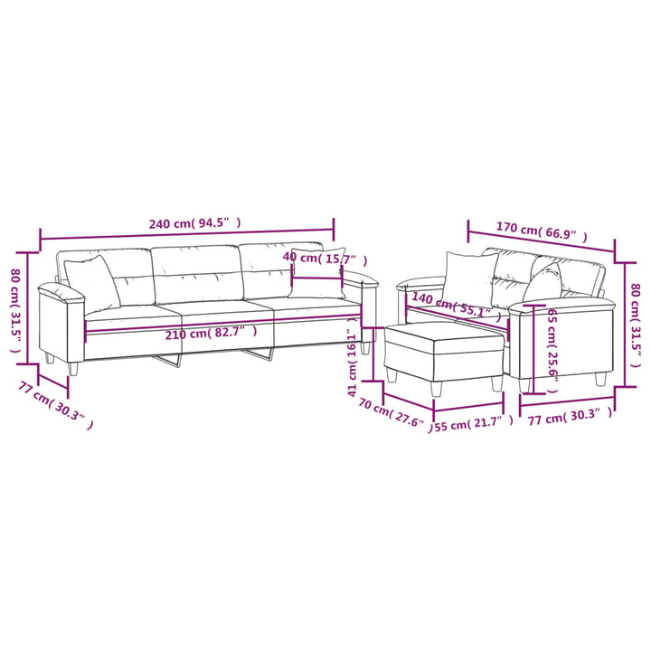 vidaXL 3 Piece Sofa Set with Pillows Dark Gray Microfiber Fabric-40