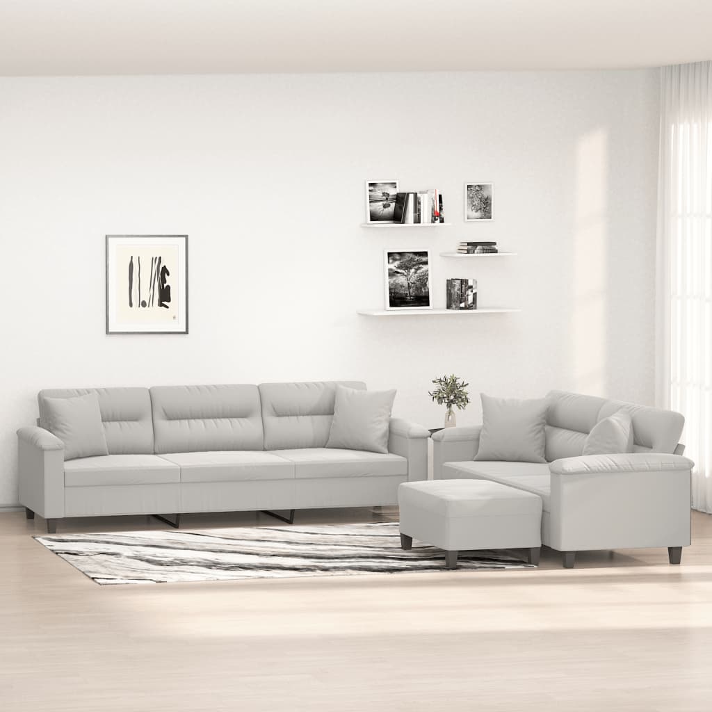 vidaXL 3 Piece Sofa Set with Pillows Dark Gray Microfiber Fabric-9