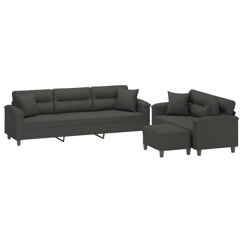 vidaXL 3 Piece Sofa Set with Pillows Dark Gray Microfiber Fabric-50