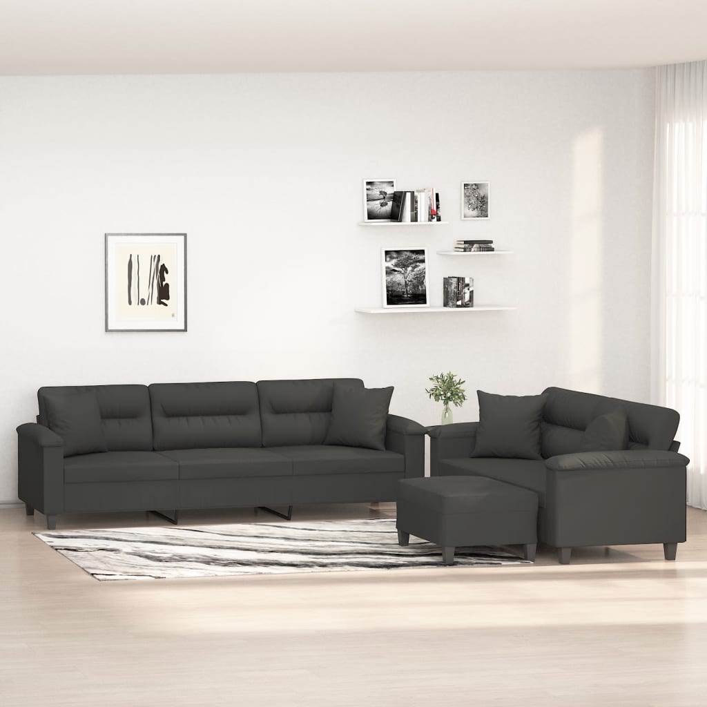 vidaXL 3 Piece Sofa Set with Pillows Dark Gray Microfiber Fabric-52