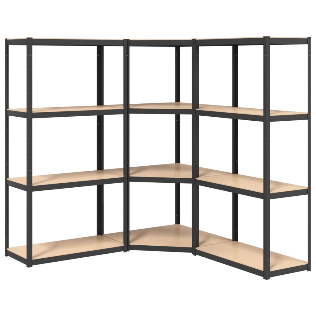 vidaXL 4-Layer Shelves 3 pcs Anthracite Steel&Engineered Wood-2