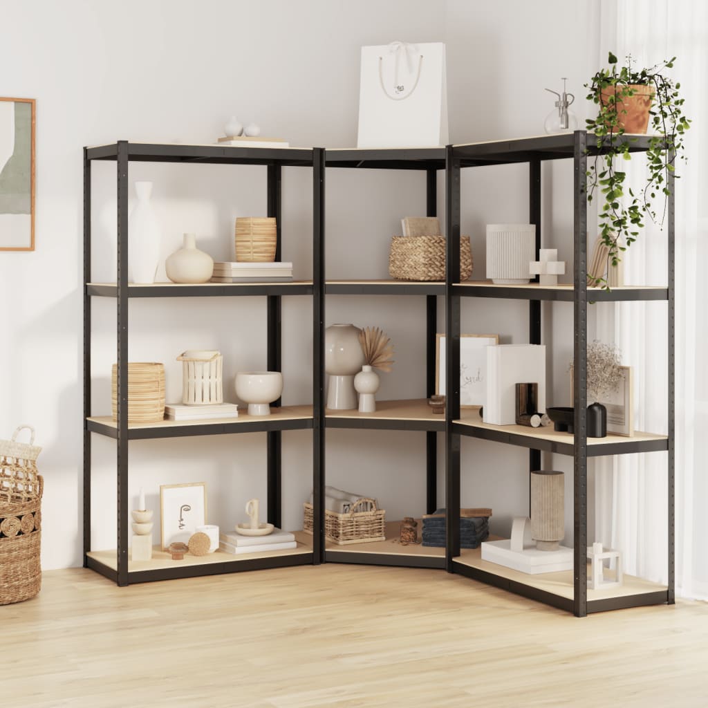 vidaXL 4-Layer Shelves 3 pcs Anthracite Steel&Engineered Wood-3