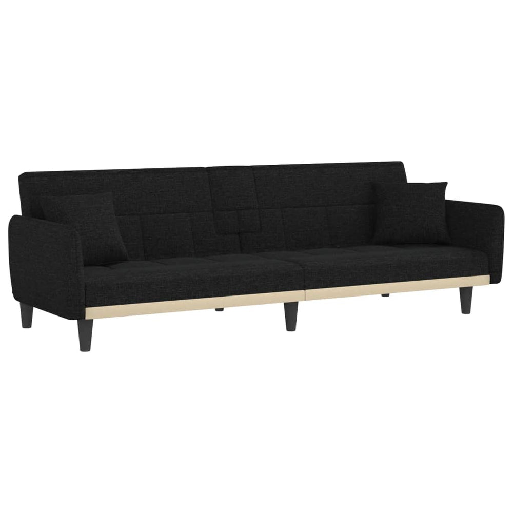 vidaXL Sofa Bed with Cup Holders Black Fabric-11