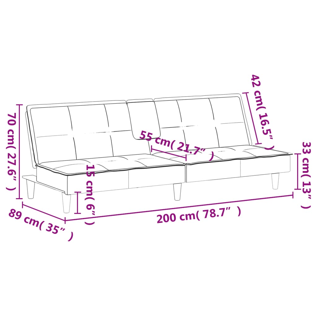 vidaXL Sofa Bed Convertible Sofa Bed with Cup Holders for Living Room Velvet-18