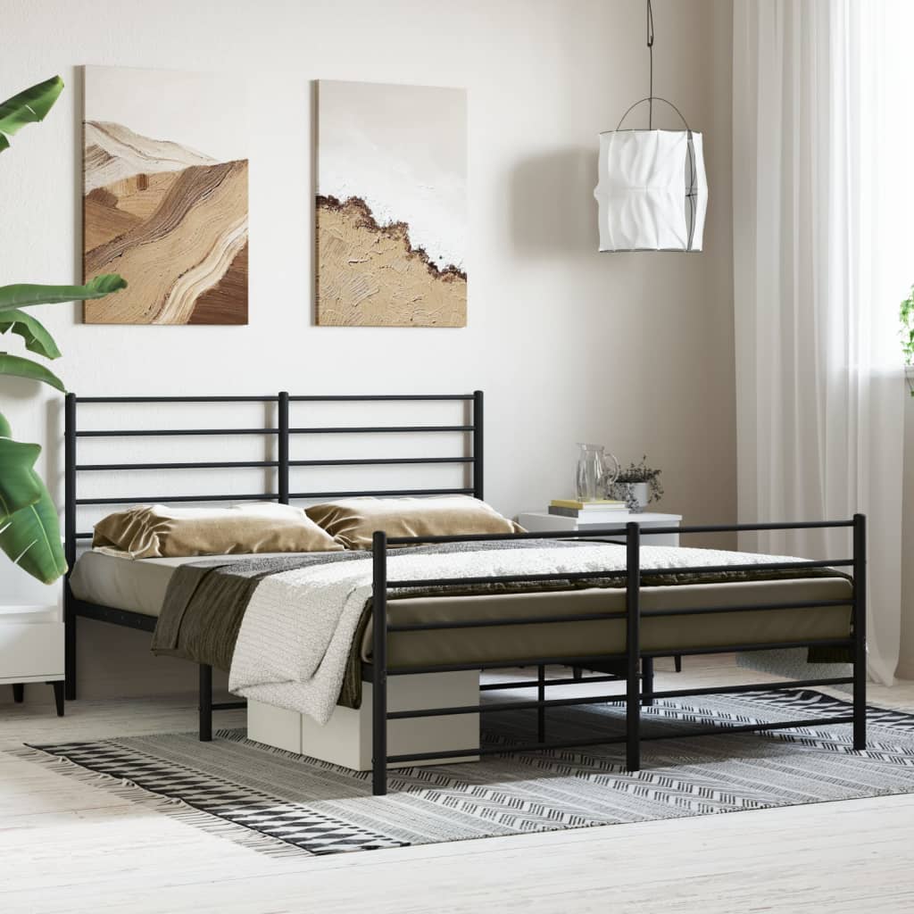 vidaXL Metal Bed Frame with Headboard and Footboard Black 53.9"x74.8" Full-2