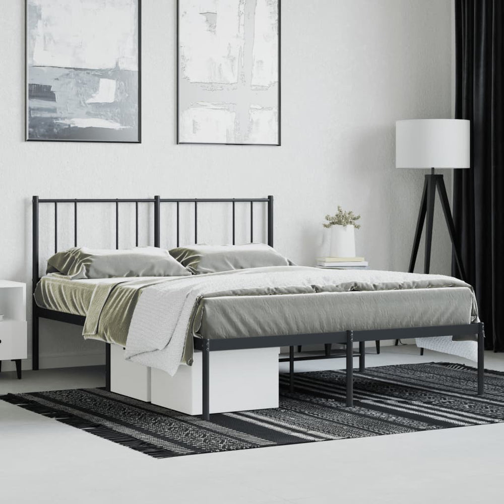 vidaXL Metal Bed Frame with Headboard Black 53.9"x74.8" Full-1