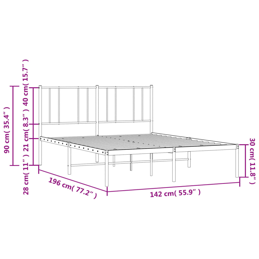 vidaXL Metal Bed Frame with Headboard Black 53.9"x74.8" Full-3