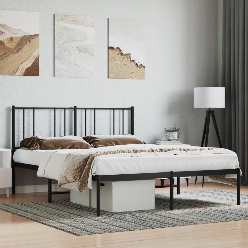 vidaXL Metal Bed Frame with Headboard Black 53.9"x74.8" Full-0