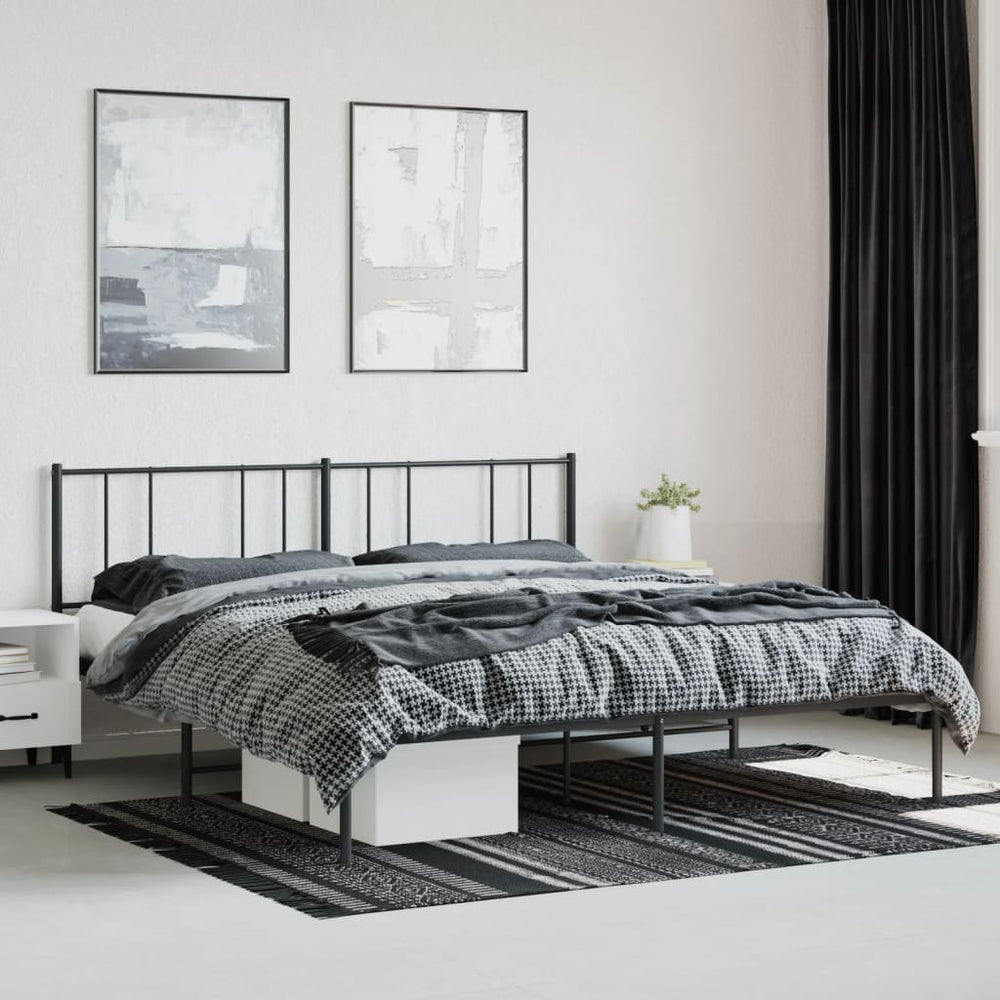 vidaXL Metal Bed Frame with Headboard Black 72"x83.9" California King-1