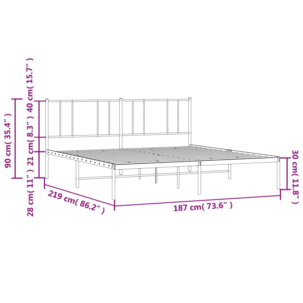 vidaXL Metal Bed Frame with Headboard Black 72"x83.9" California King-3