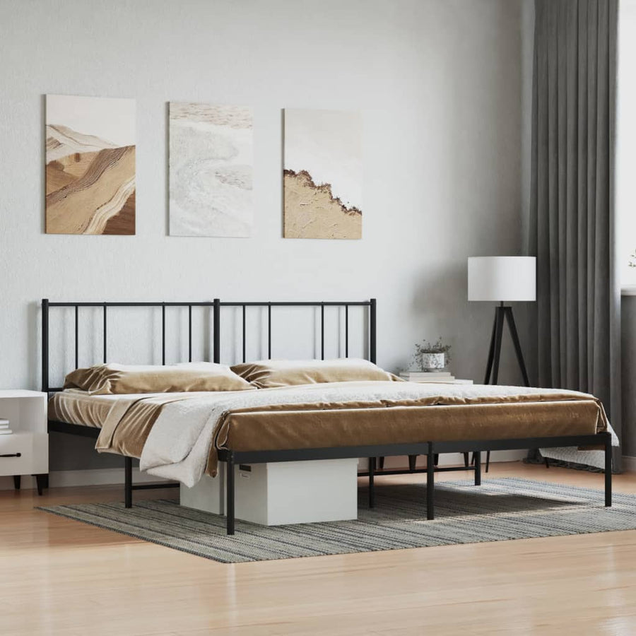 vidaXL Metal Bed Frame with Headboard Black 72"x83.9" California King-0