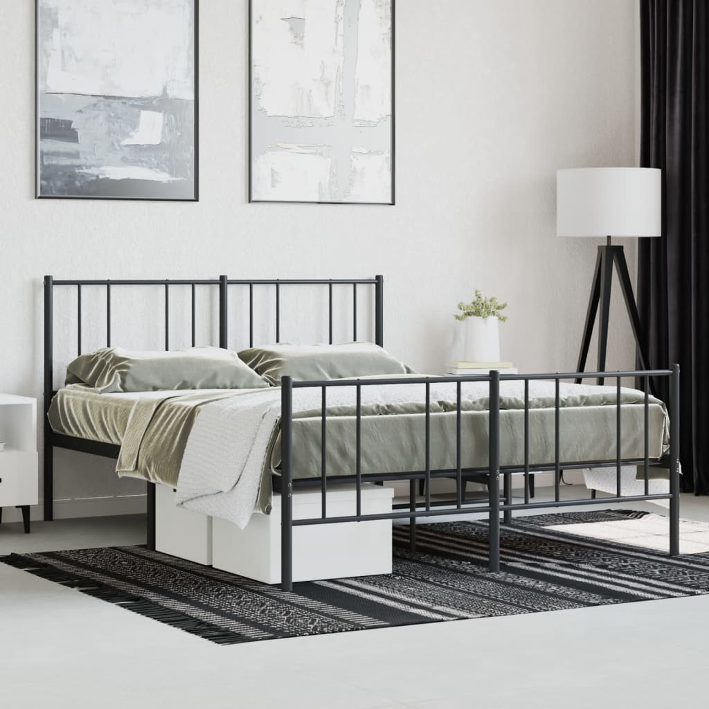 vidaXL Metal Bed Frame with Headboard and Footboard Black 53.9"x74.8" Full-2