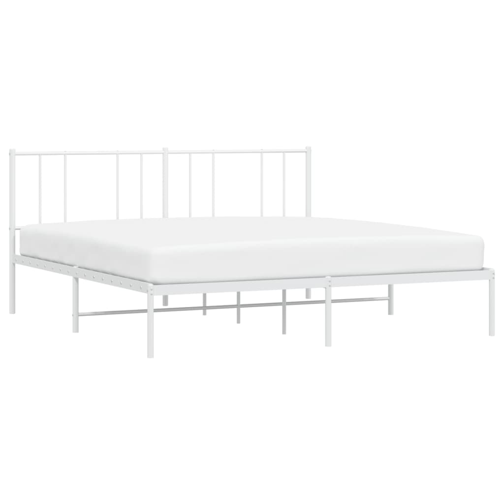 vidaXL Metal Bed Frame with Headboard White 72"x83.9" California King-3