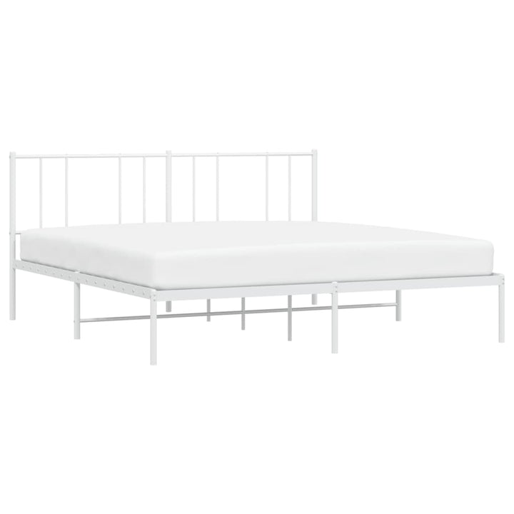 vidaXL Metal Bed Frame with Headboard White 72"x83.9" California King-3