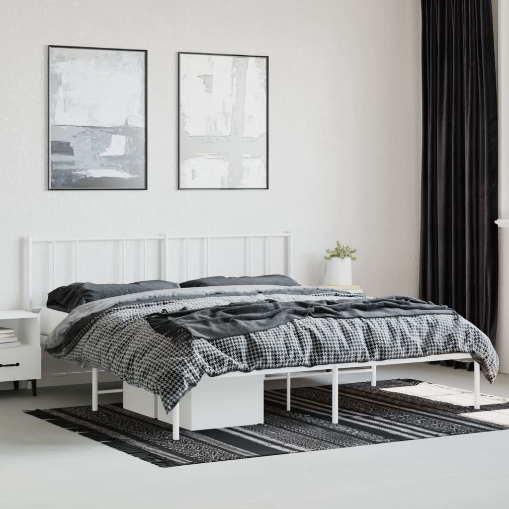vidaXL Metal Bed Frame with Headboard White 72"x83.9" California King-2